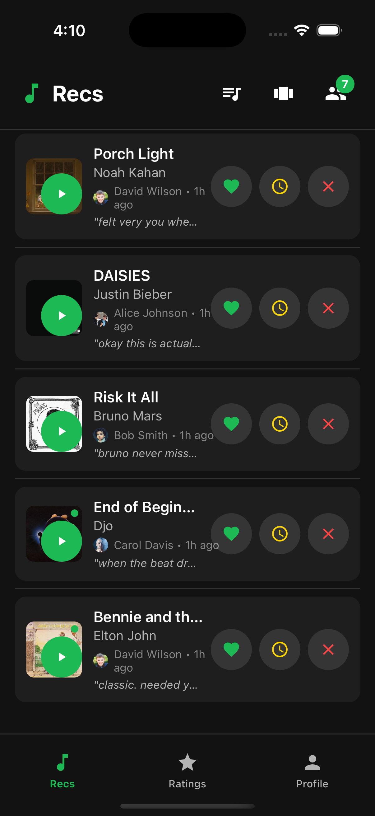 HearMeOut recommendations list