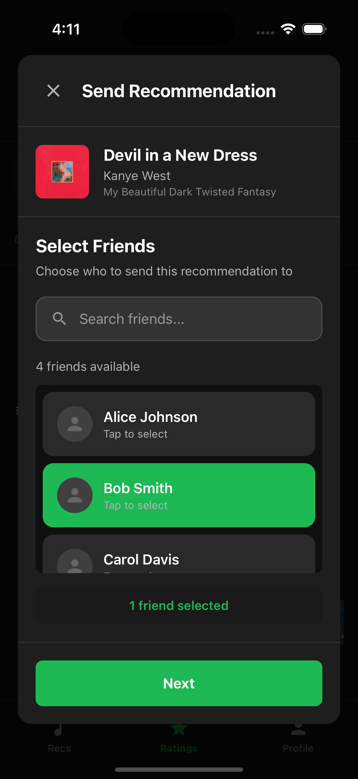 HearMeOut send a recommendation